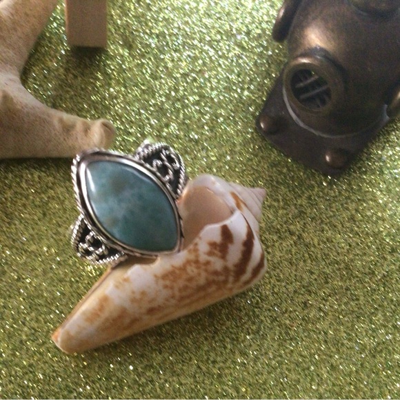 NWOT Larimar and sterling ornate thick band ring 925 - Picture 3 of 8